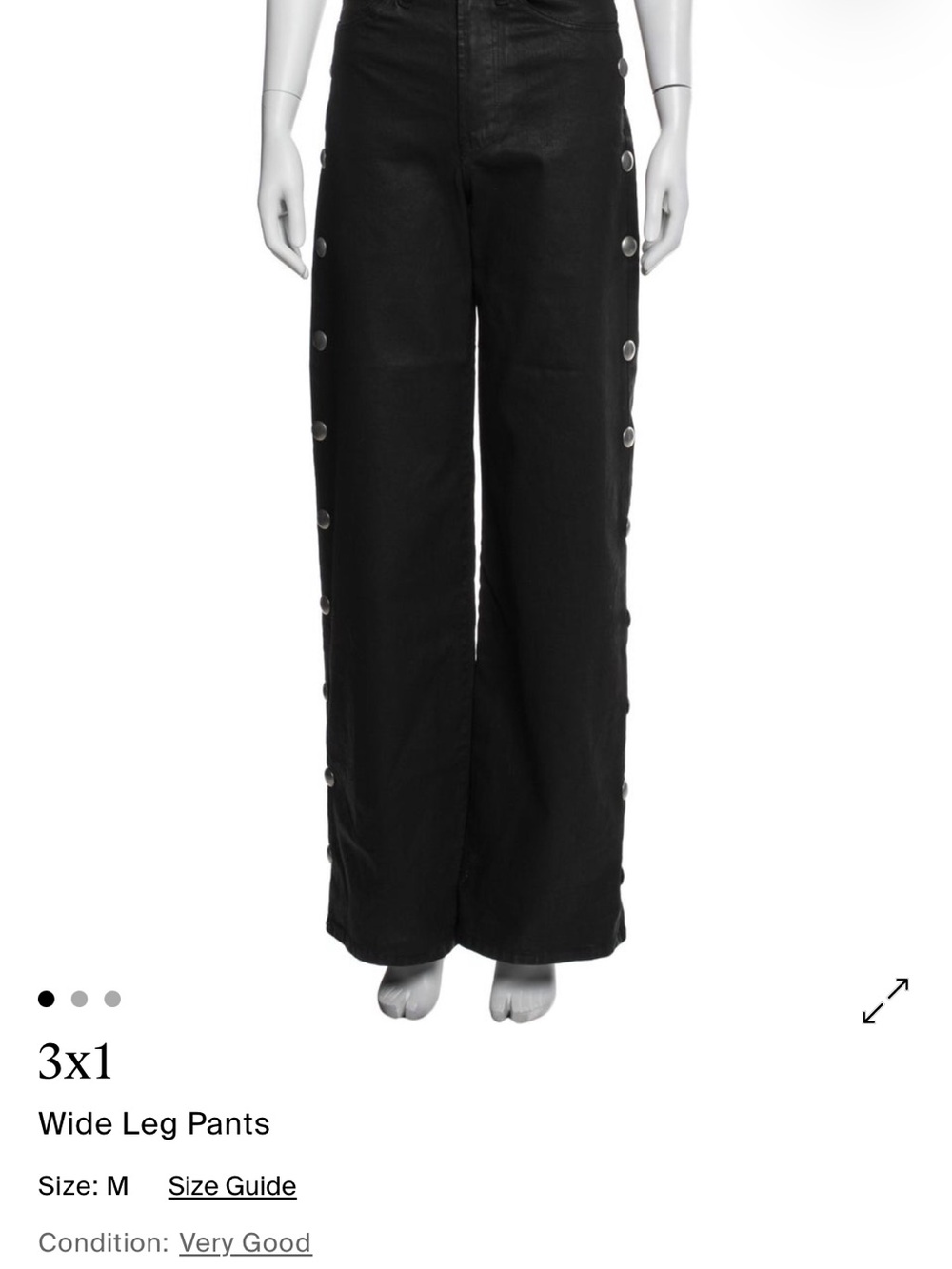 3x1 Black Wide-Leg Snap-Button Trousers